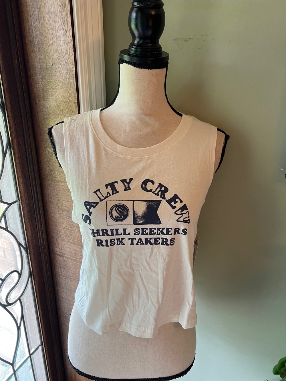 Salty Crew White Tank with Navy 'Thrill Seekers' Graphic